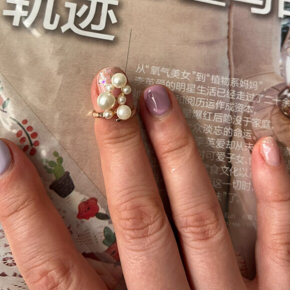 One-of-a-kind Adjustable Pearl Nail Ring - Picture 2 of 10